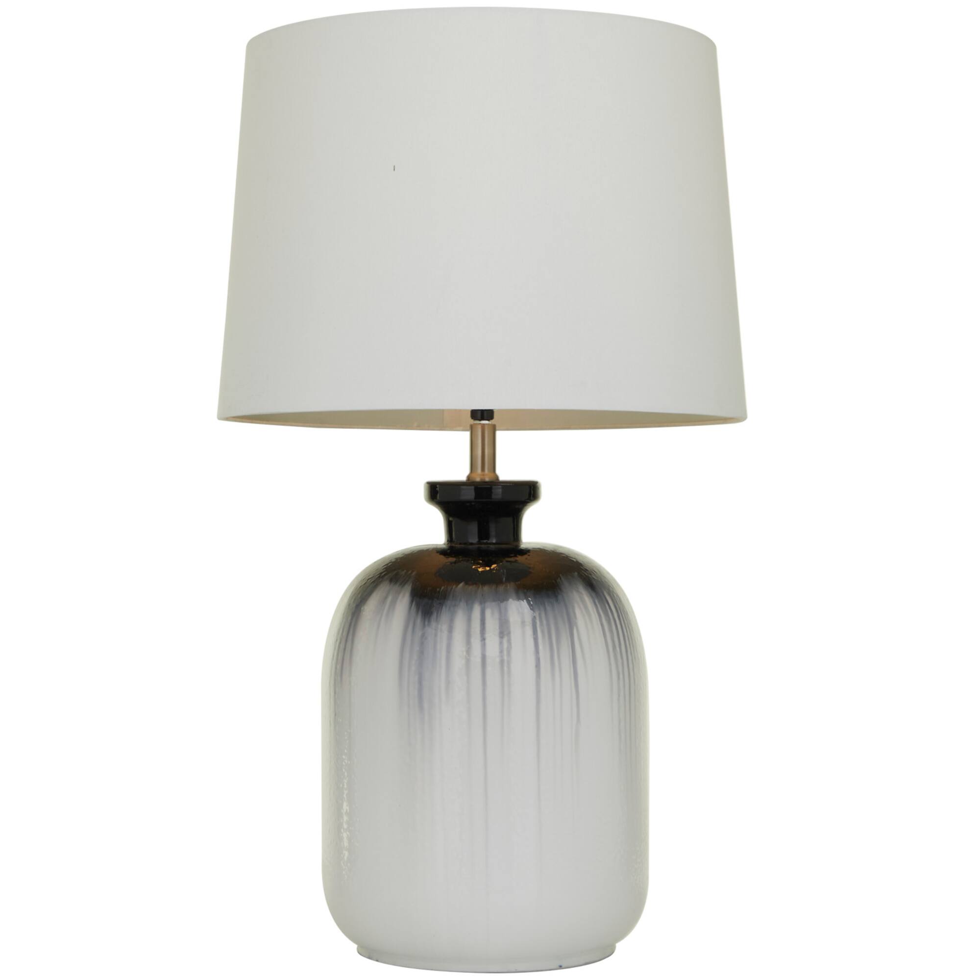 White Glass Gourd Style Base Table Lamp with Drum Shade 17" x 17" x 29"